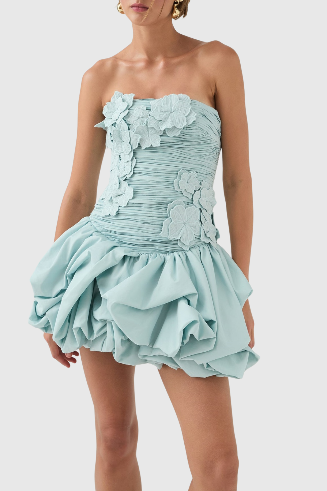 Coleka Floral Appliqué Strapless Mini Dress