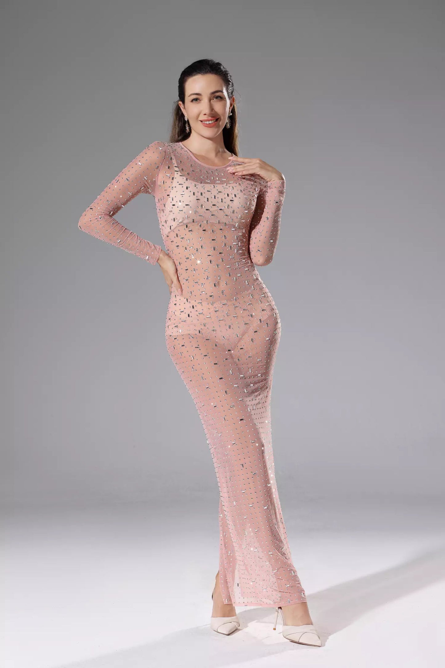 Collins Apricot Sheer Mesh Dress
