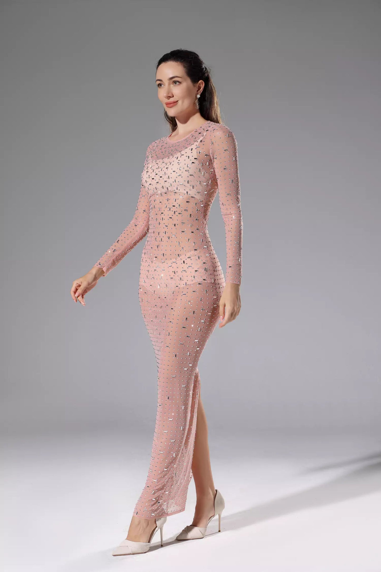 Collins Apricot Sheer Mesh Dress