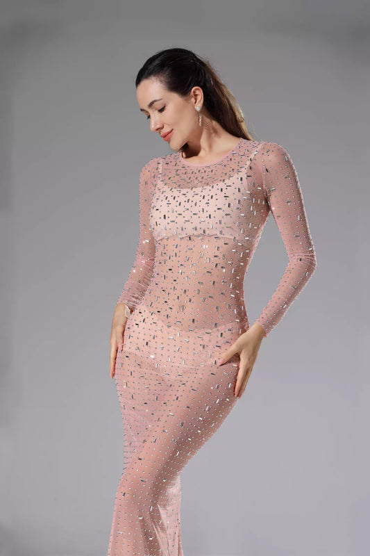 Collins Apricot Sheer Mesh Dress