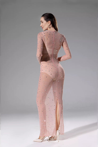 Collins Apricot Sheer Mesh Dress
