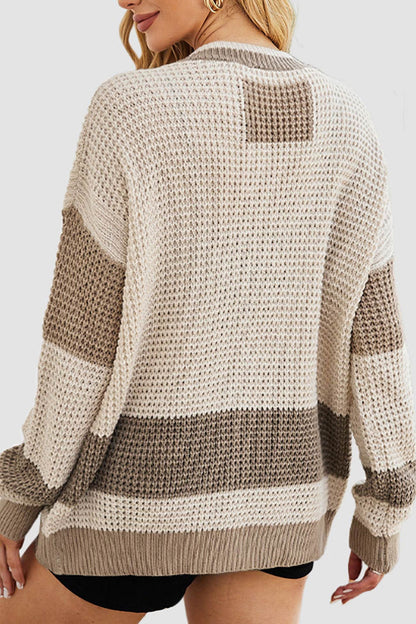 Color Splicing Button-down Cardigan