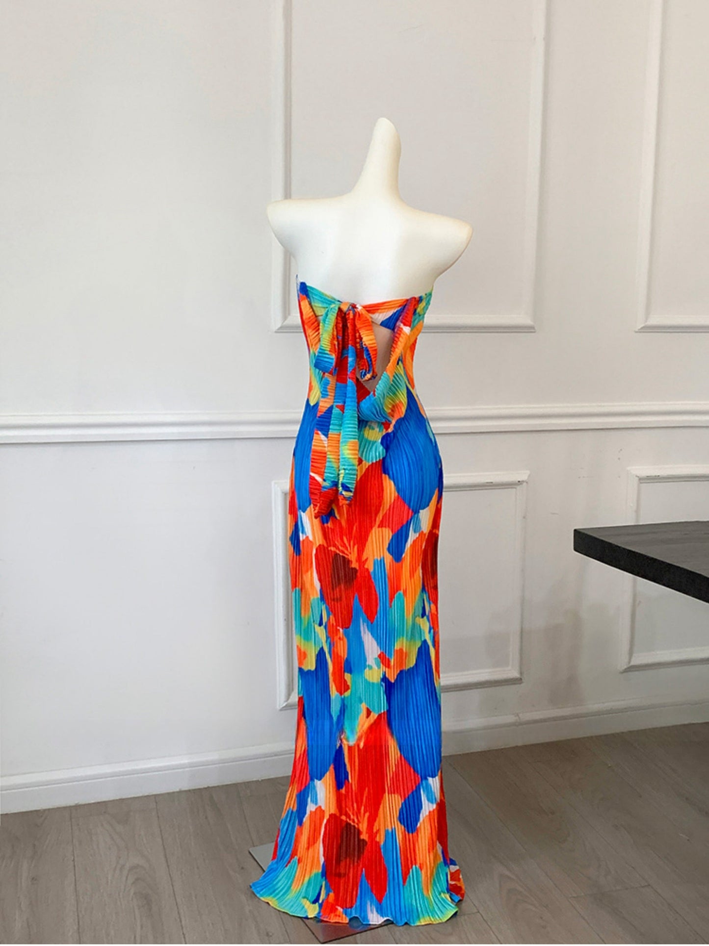 Colorful Floral Strapless Ruched Maxi Dress Summer Statement Piece