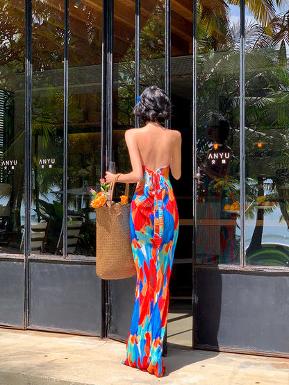 Colorful Floral Strapless Ruched Maxi Dress Summer Statement Piece