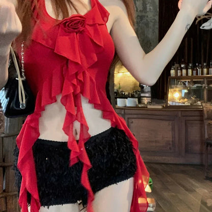 Smocked Ruffled Halter Crop Top
