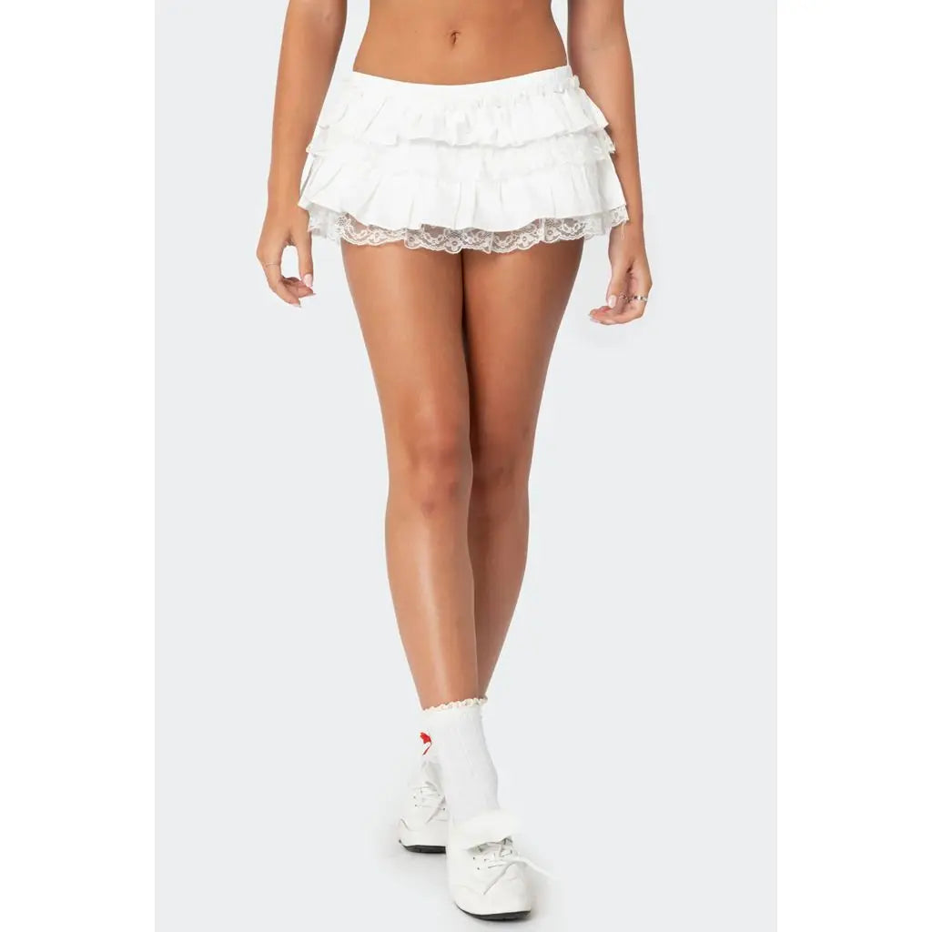 Layered Lace Trim Skort Skirt