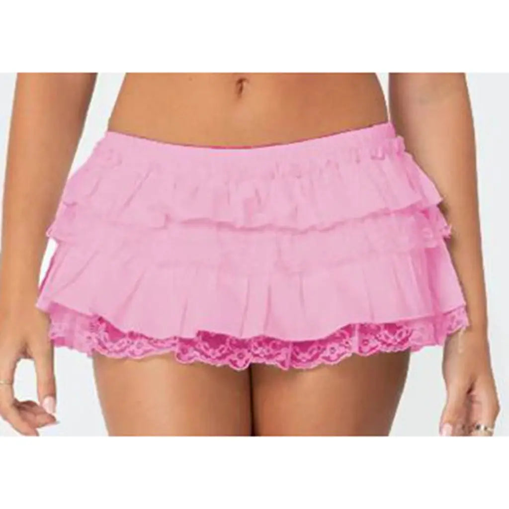 Layered Lace Trim Skort Skirt