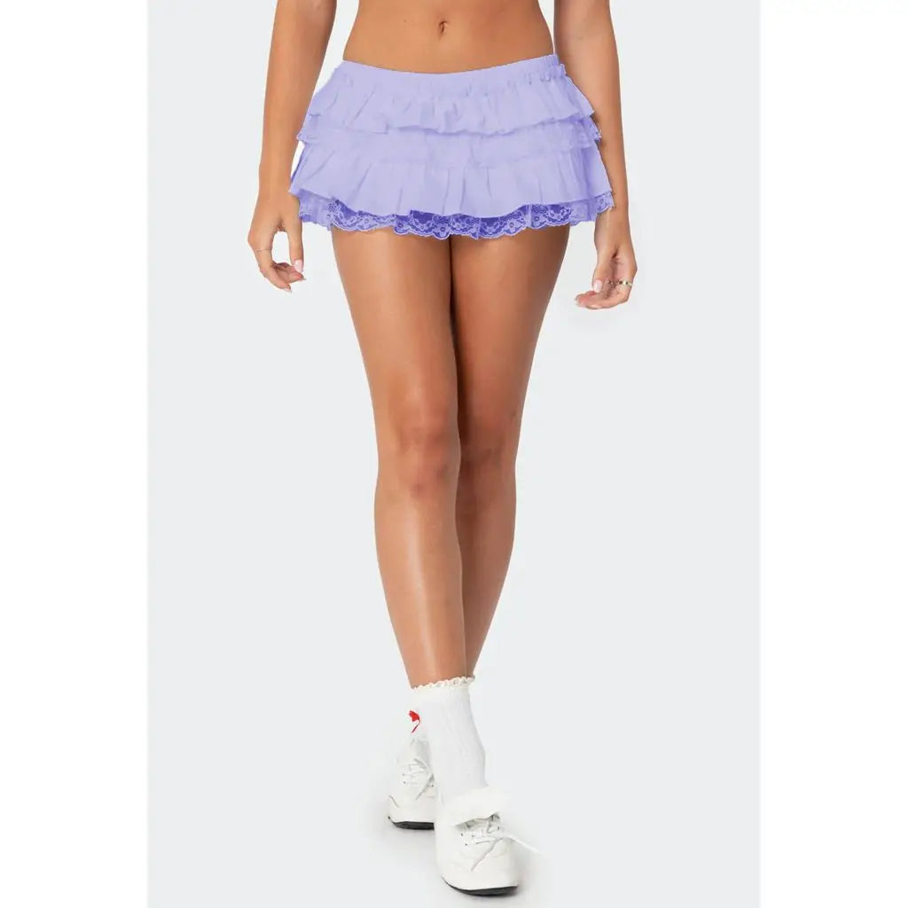 Layered Lace Trim Skort Skirt