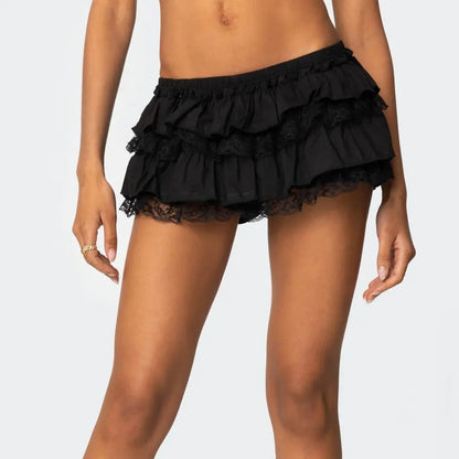 Layered Lace Trim Skort Skirt