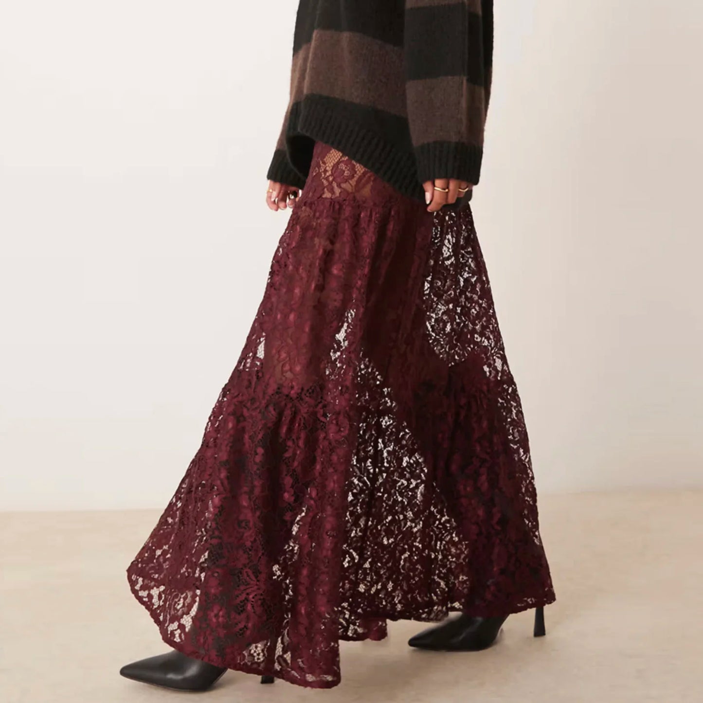 Y2K Vintage Floral Lace Sheer High Waist Skirt