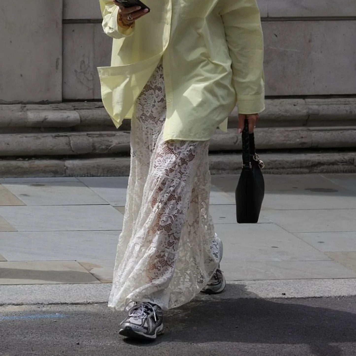 Y2K Vintage Floral Lace Sheer High Waist Skirt