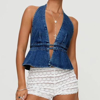 Bow Tie-Up Denim Crop Top