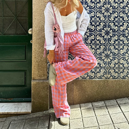 Vintage Plaid High Waist Loose Casual Aesthetic Pant