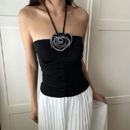 3D Rosette Halter Crop Top