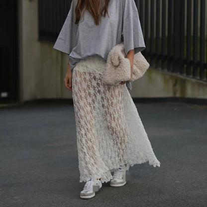 Beachwear Floral Lace Lotus Edge Perspective Long Skirt