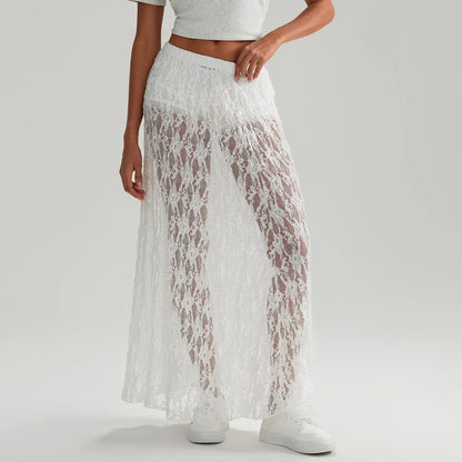 Beachwear Floral Lace Lotus Edge Perspective Long Skirt