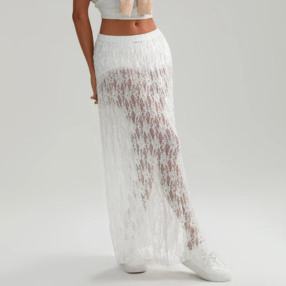 Beachwear Floral Lace Lotus Edge Perspective Long Skirt