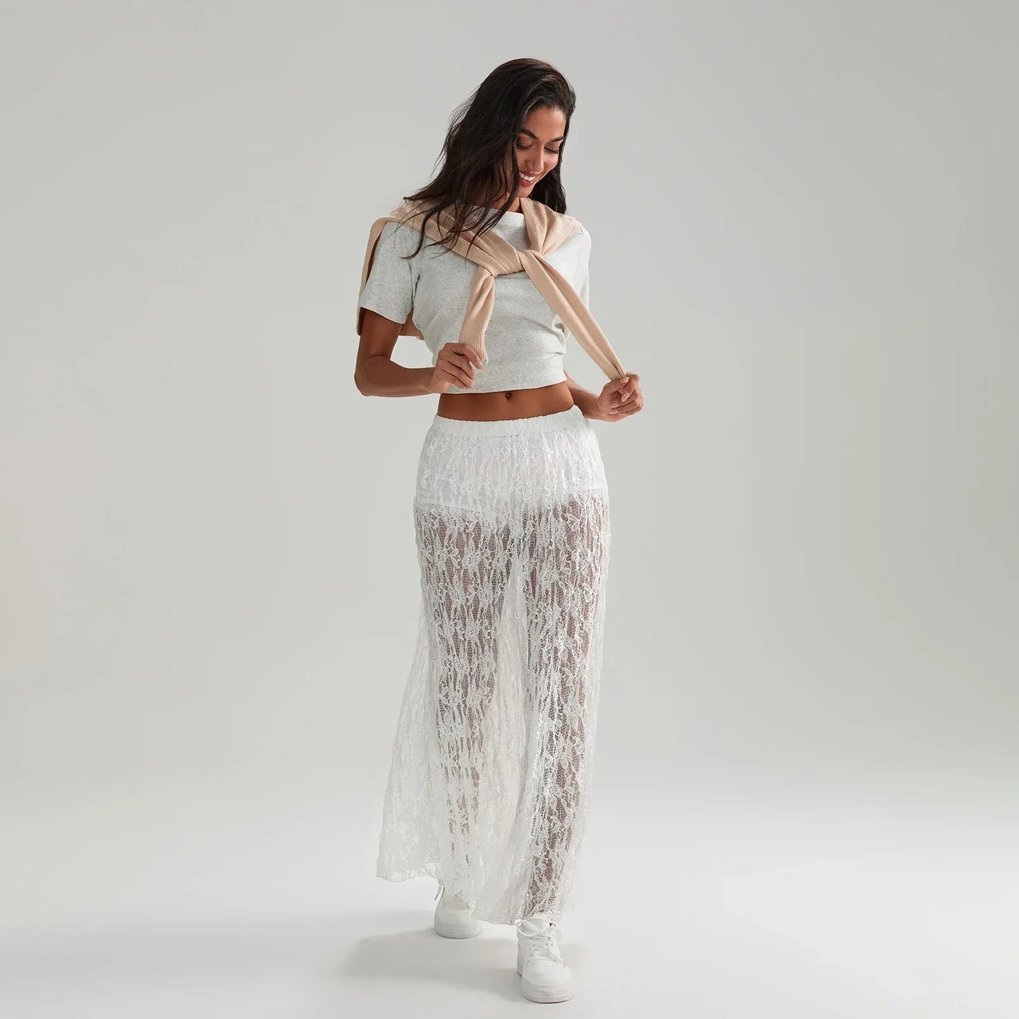 Beachwear Floral Lace Lotus Edge Perspective Long Skirt