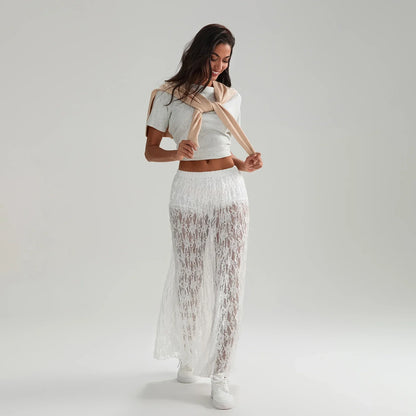 Beachwear Floral Lace Lotus Edge Perspective Long Skirt