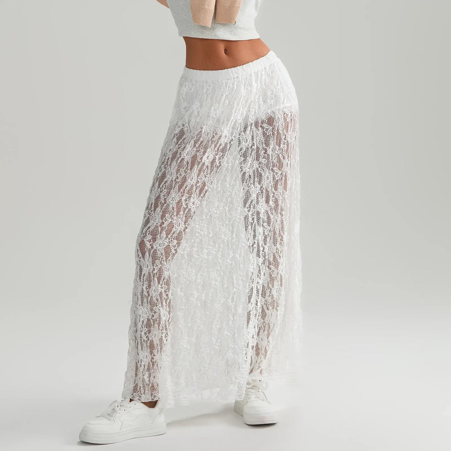 Beachwear Floral Lace Lotus Edge Perspective Long Skirt