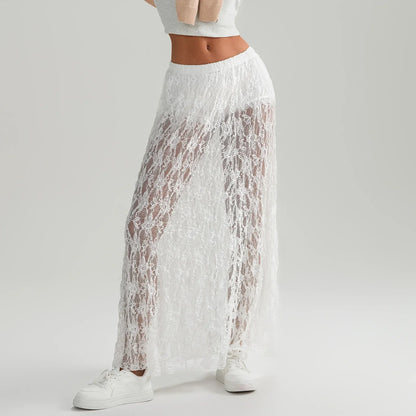 Beachwear Floral Lace Lotus Edge Perspective Long Skirt