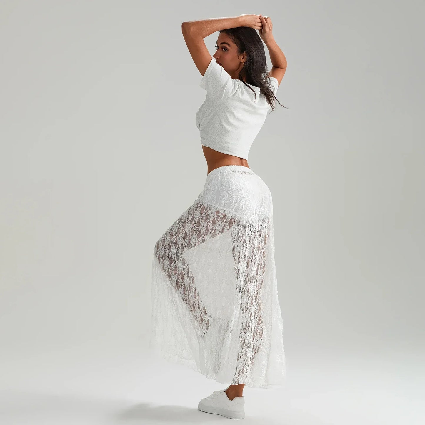 Beachwear Floral Lace Lotus Edge Perspective Long Skirt