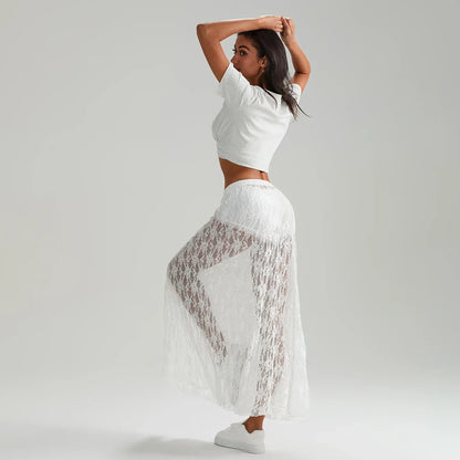 Beachwear Floral Lace Lotus Edge Perspective Long Skirt