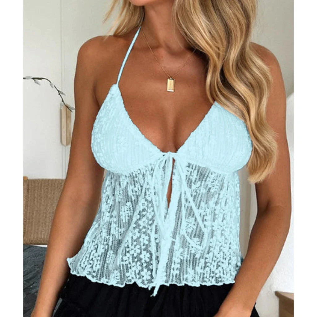 Boho Lace Tie-Up Crop Top