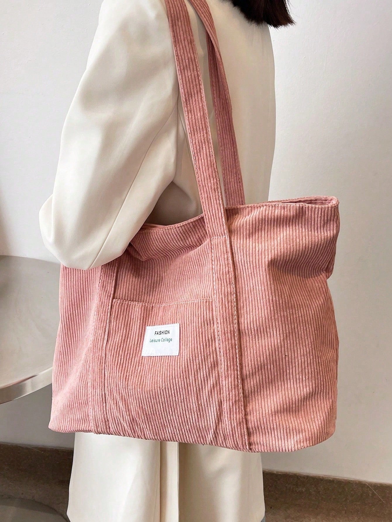 Women's Wide Corduroy Tote Bag – Large Soft Everyday Shoulder Bag
