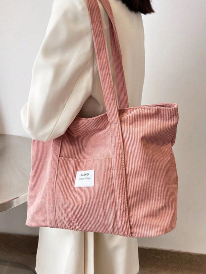 Women's Wide Corduroy Tote Bag – Large Soft Everyday Shoulder Bag