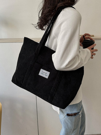 Women's Wide Corduroy Tote Bag – Large Soft Everyday Shoulder Bag