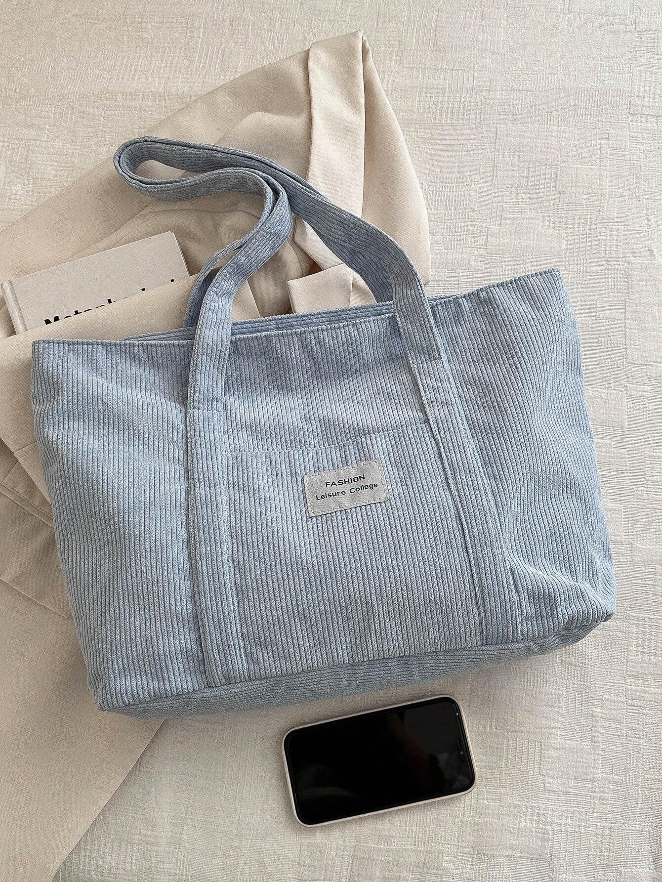 Women's Wide Corduroy Tote Bag – Large Soft Everyday Shoulder Bag