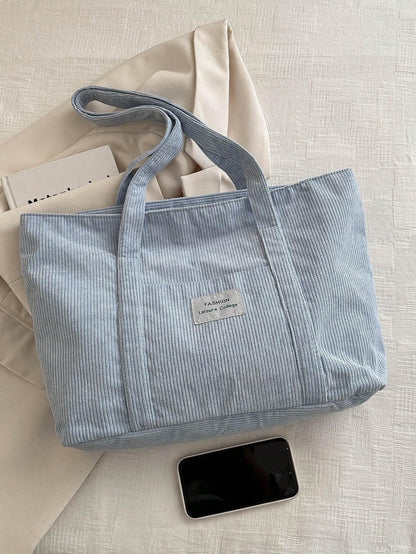 Women's Wide Corduroy Tote Bag – Large Soft Everyday Shoulder Bag