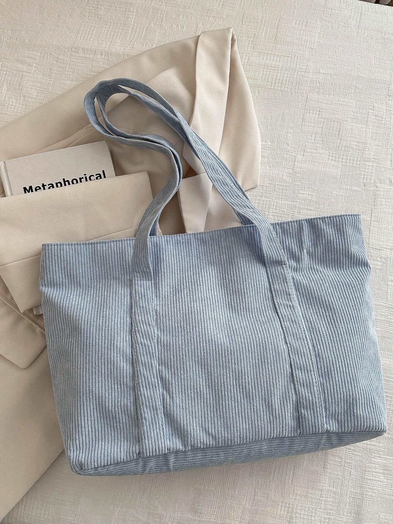 Women's Wide Corduroy Tote Bag – Large Soft Everyday Shoulder Bag