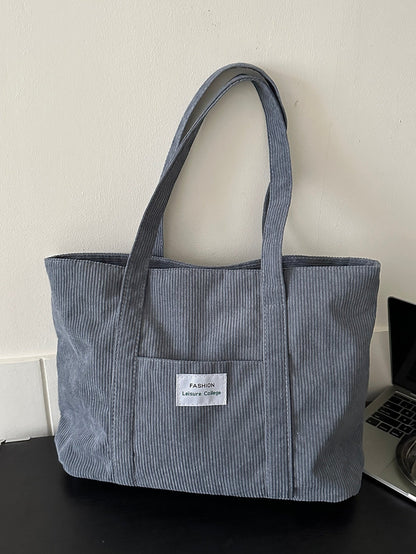 Women's Wide Corduroy Tote Bag – Large Soft Everyday Shoulder Bag