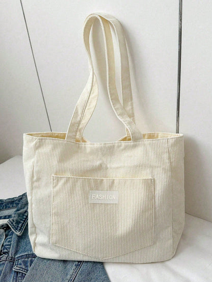 Women's Wide Corduroy Tote Bag – Large Soft Everyday Shoulder Bag