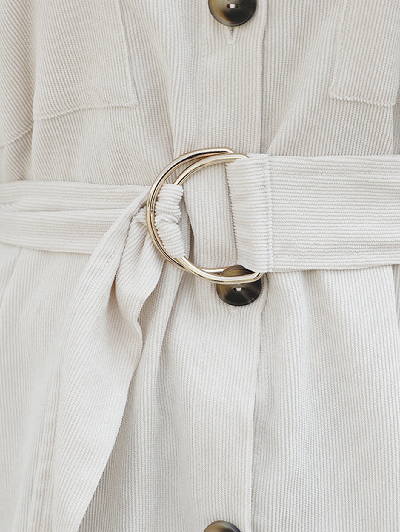 Corduroy Chest Pocket Self-Tie Belt Longline Shirt Dress