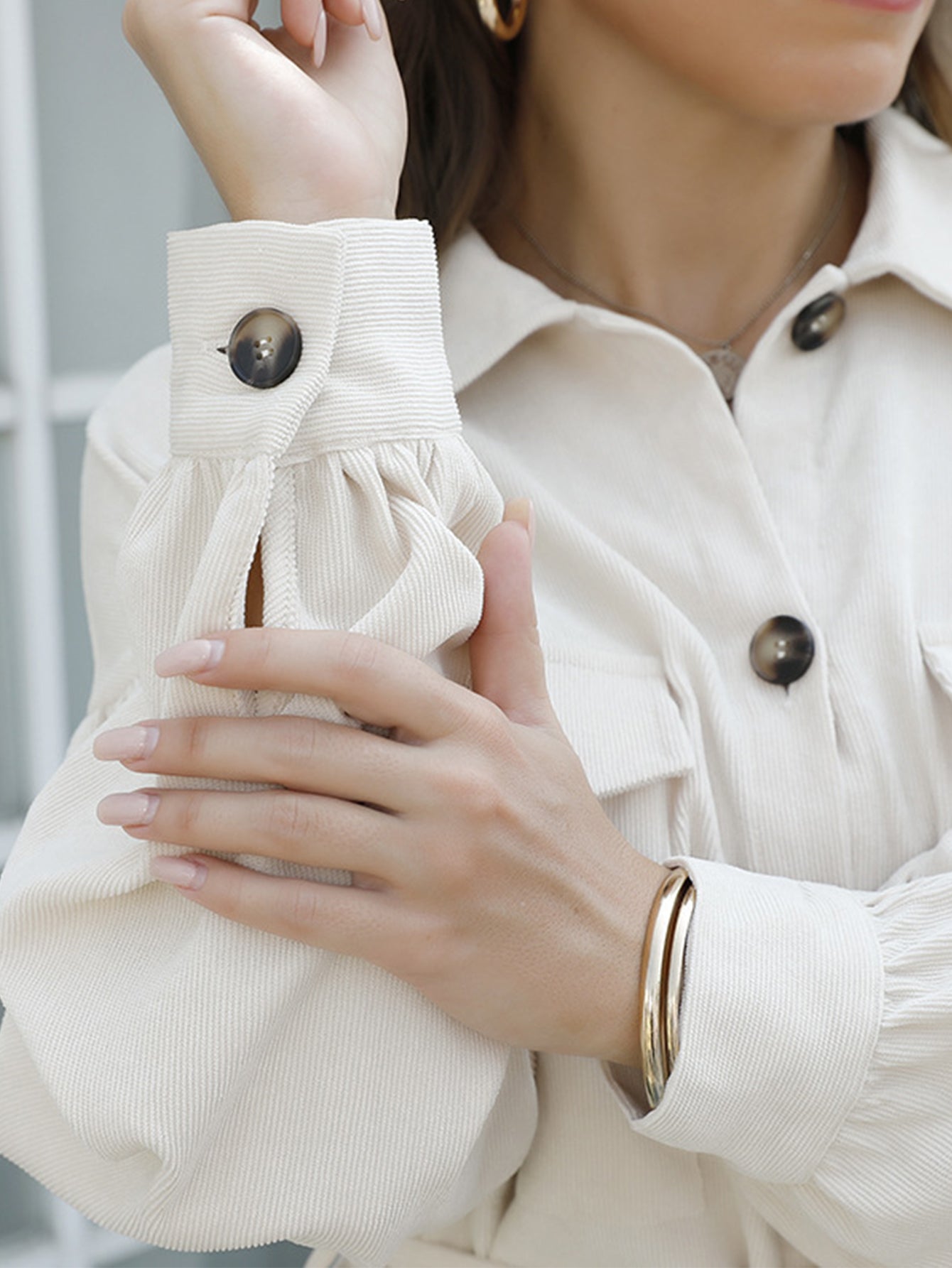 Corduroy Chest Pocket Self-Tie Belt Longline Shirt Dress