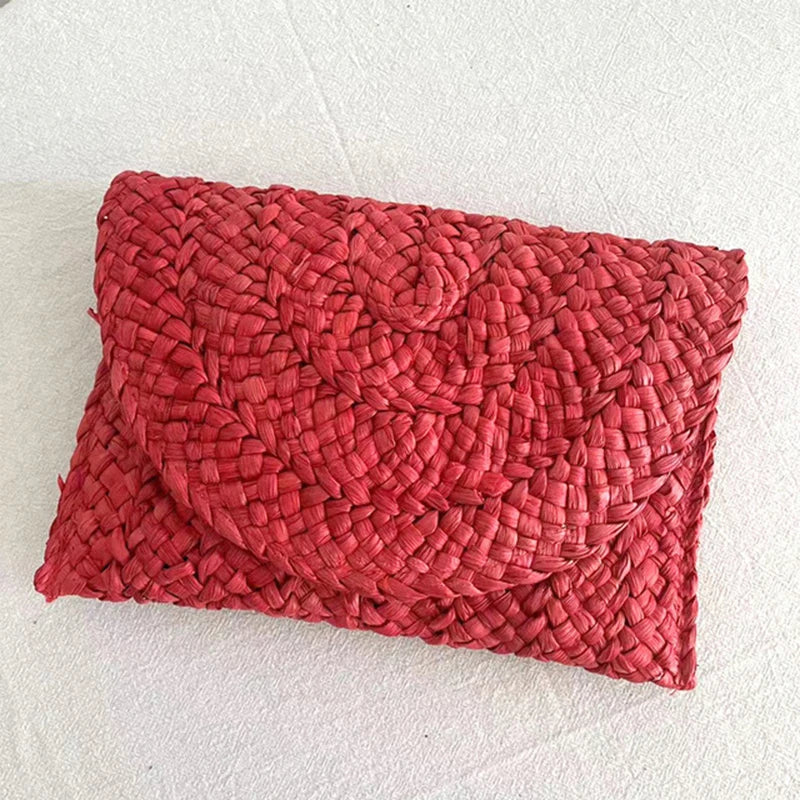 Corn Husk Weave Straw Clutch Wristlet