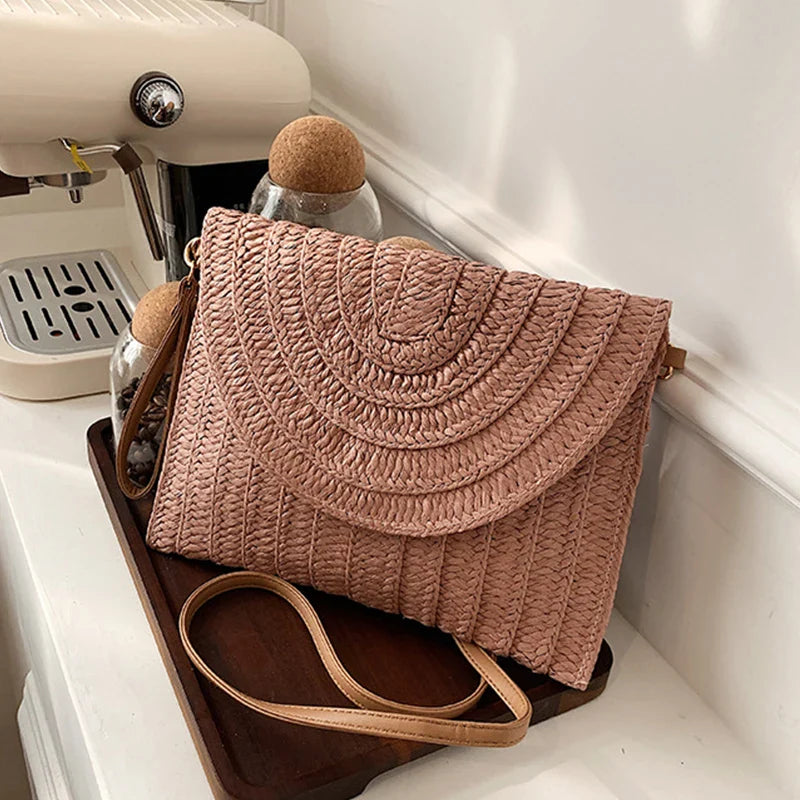 Corn Husk Weave Straw Clutch Wristlet