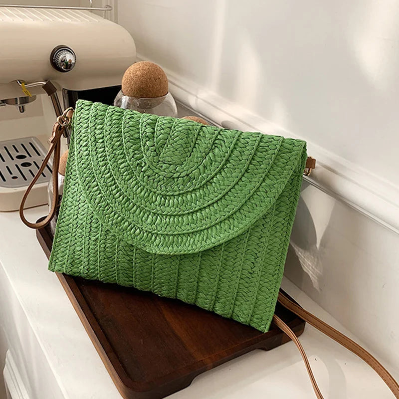 Corn Husk Weave Straw Clutch Wristlet