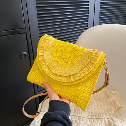 Corn Husk Weave Straw Clutch Wristlet
