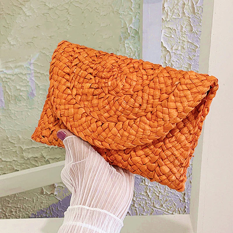 Corn Husk Weave Straw Clutch Wristlet