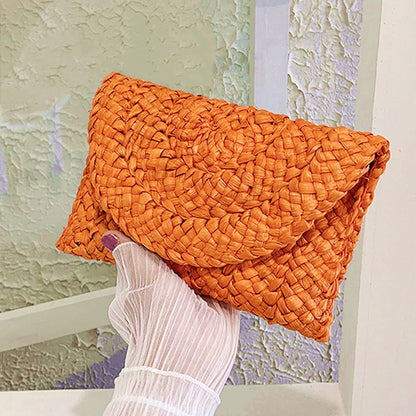 Corn Husk Weave Straw Clutch Wristlet