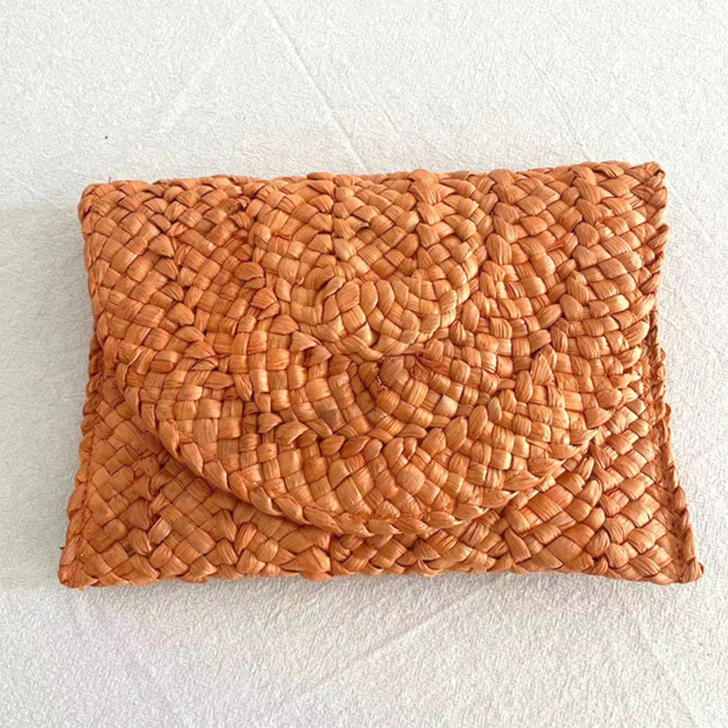 Corn Husk Weave Straw Clutch Wristlet