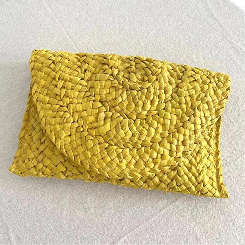Corn Husk Weave Straw Clutch Wristlet