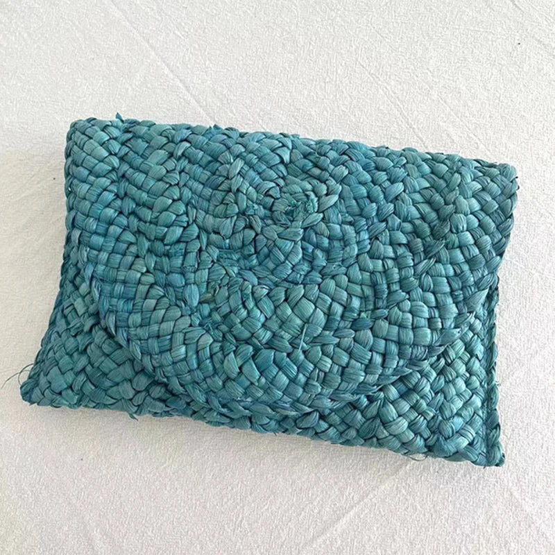 Corn Husk Weave Straw Clutch Wristlet