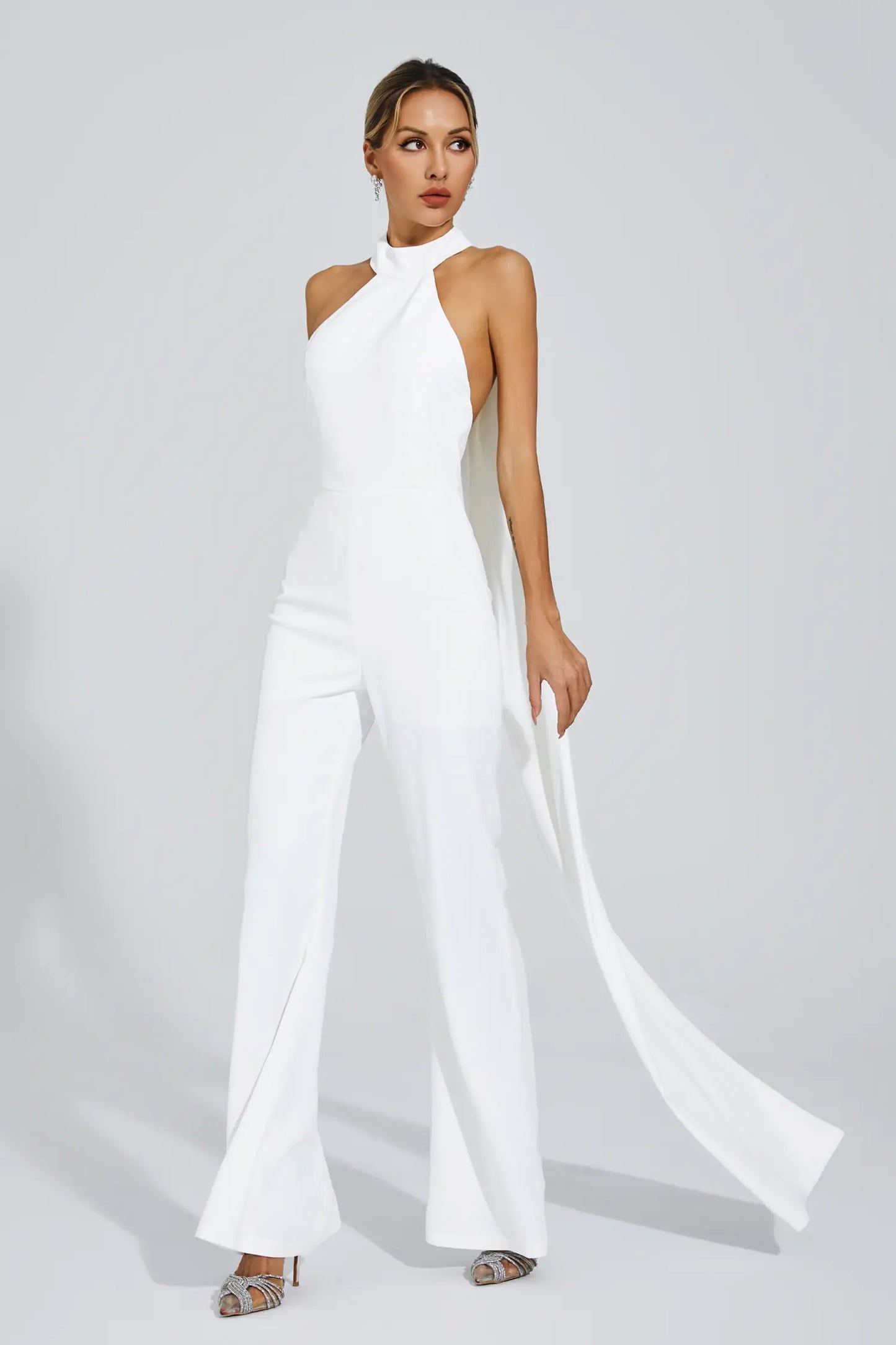 Cornelius White Halter Backless Jumpsuit