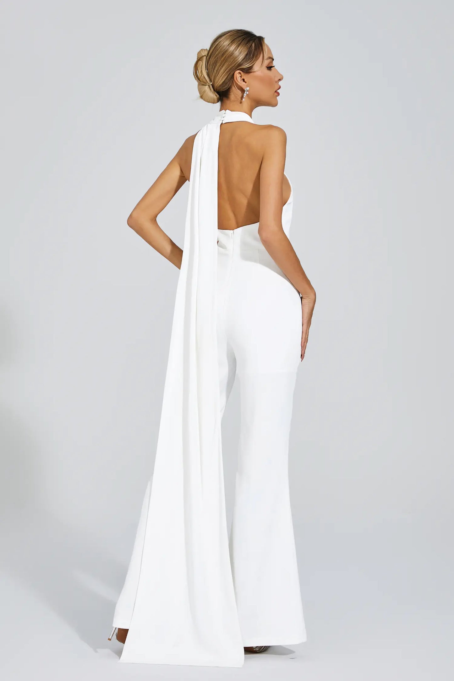 Cornelius White Halter Backless Jumpsuit