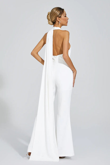 Cornelius White Halter Backless Jumpsuit